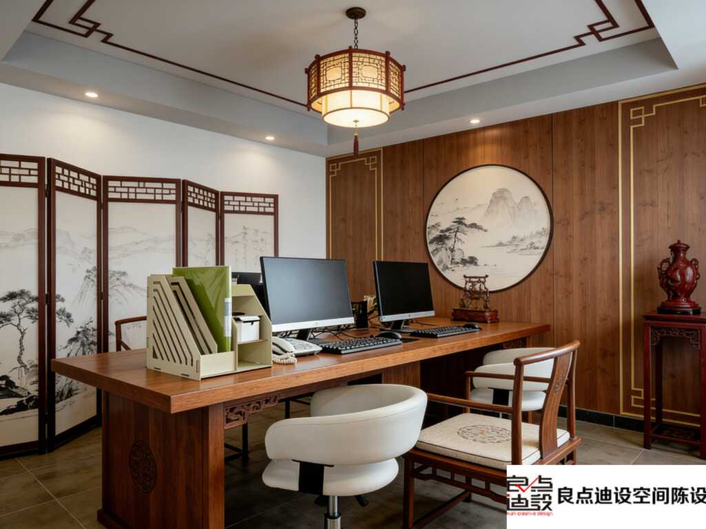 新中式办公室装修软装设计抄作业!传统雅韵+现代办公，效率氛围感双拿捏​